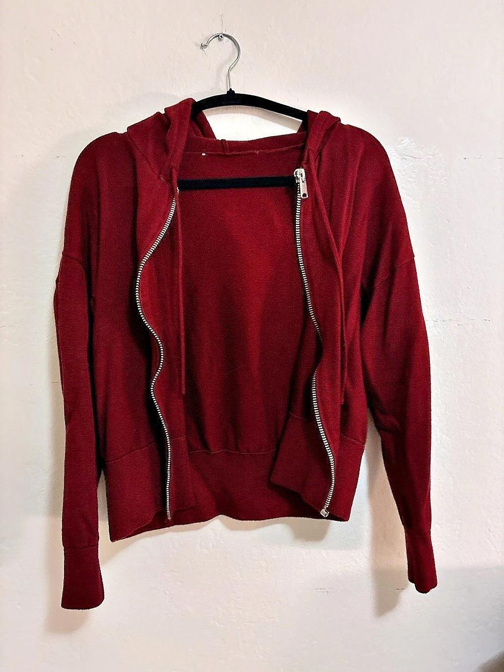 ZARA Burgundy Zip Up Hoodie Cardigan